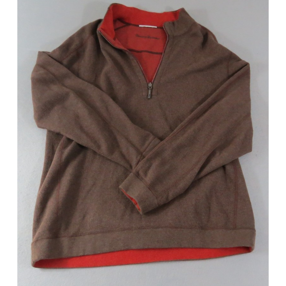 Tommy Bahama Cotton Blend Waffle Knit 1/4 Zip Mock Neck Pullover Sweater Men's L